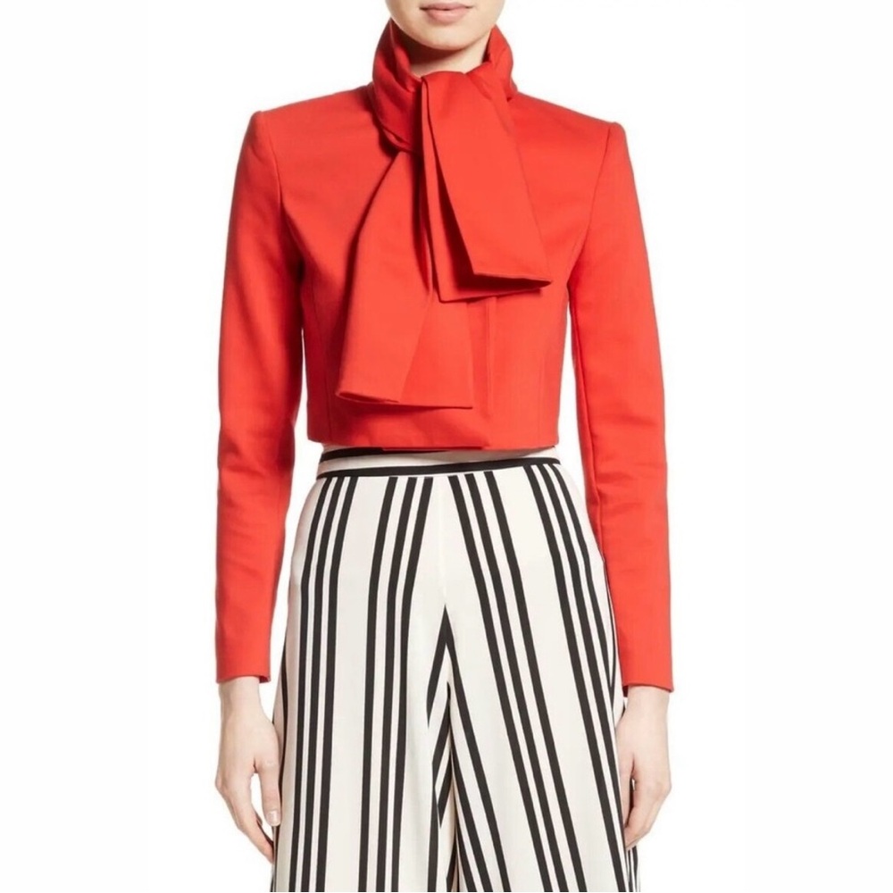 Alice and Olivia Adair Red Crop Blazer w/ Tie. ECU!
